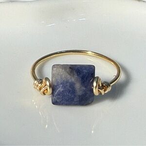 Genuine sodalite gemstone faceted gold wire wrapped Womens ring size 7
